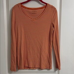 Talbots Orange and White Striped Cotton Long Sleeve Tee